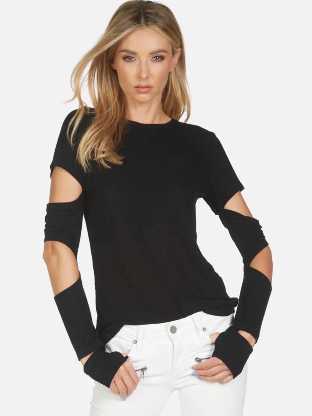Michael Lauren Black Cutout Short Sleeve Tee